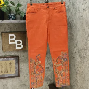 DG2 by Diane Gilman Classic Stretch Artwork Printed Jeans Rust Paisley 12