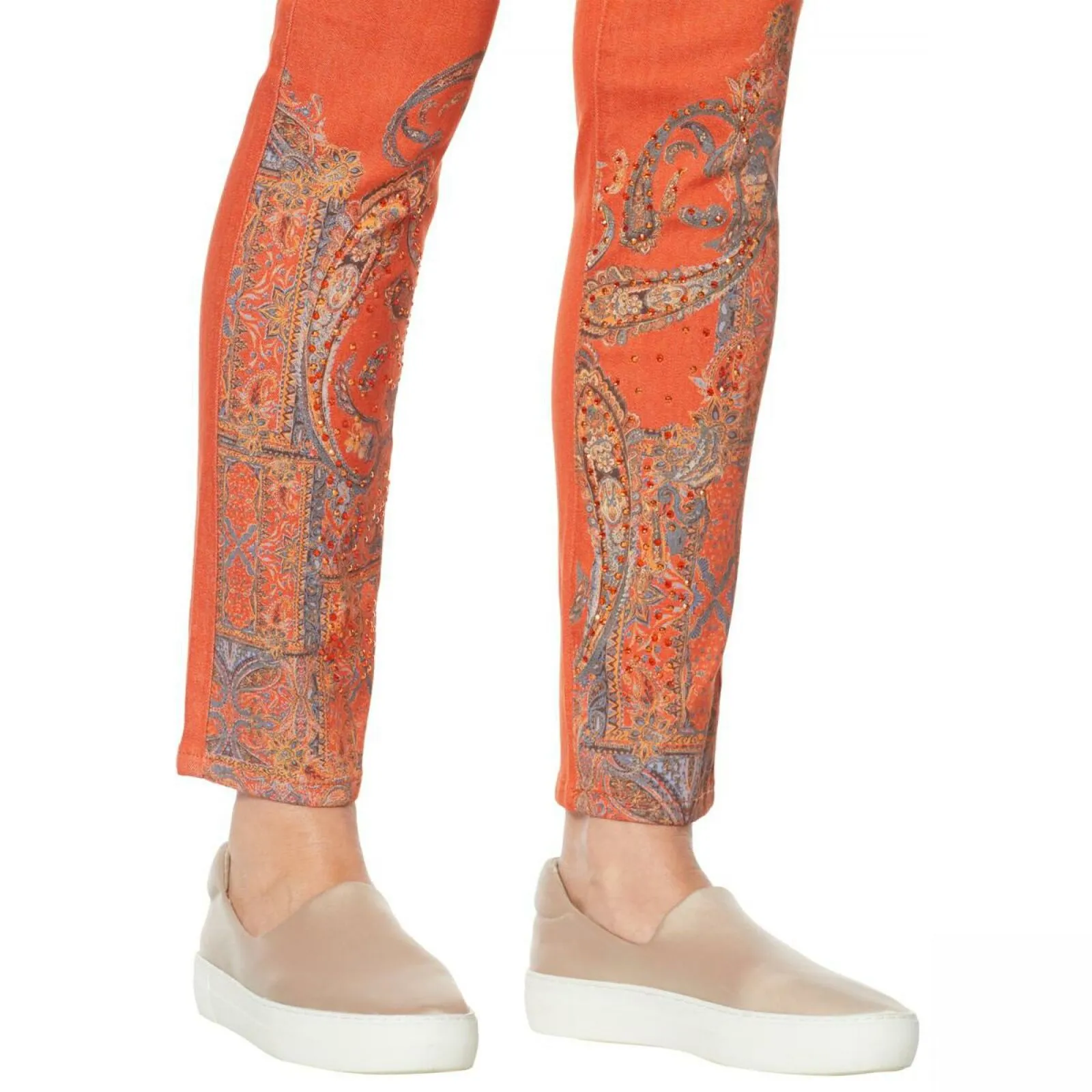 DG2 by Diane Gilman Classic Stretch Artwork Printed Jeans Rust Paisley 12