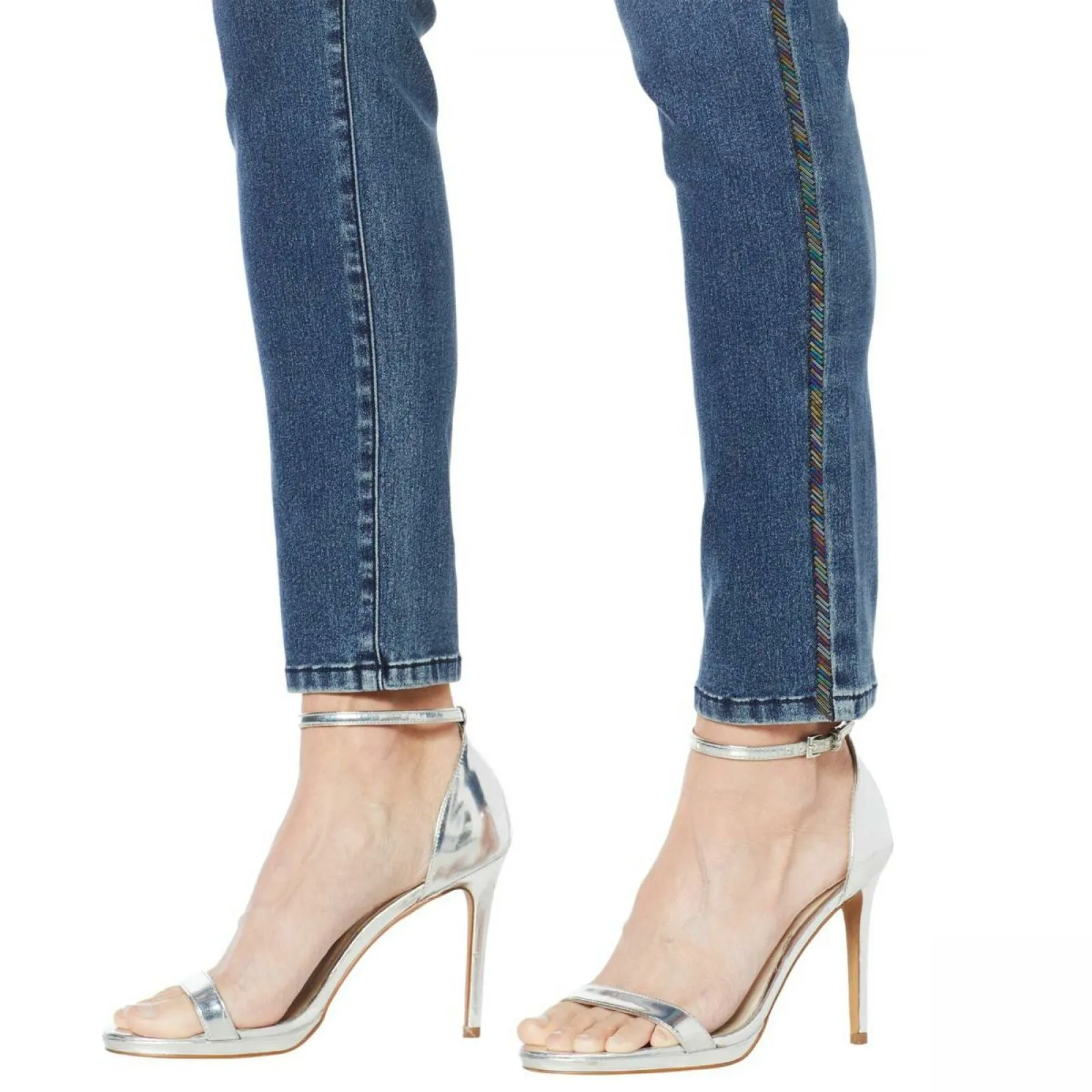 DG2 by Diane Gilman Virtual Stretch Beaded Side Stripe Jeans Midtone 8