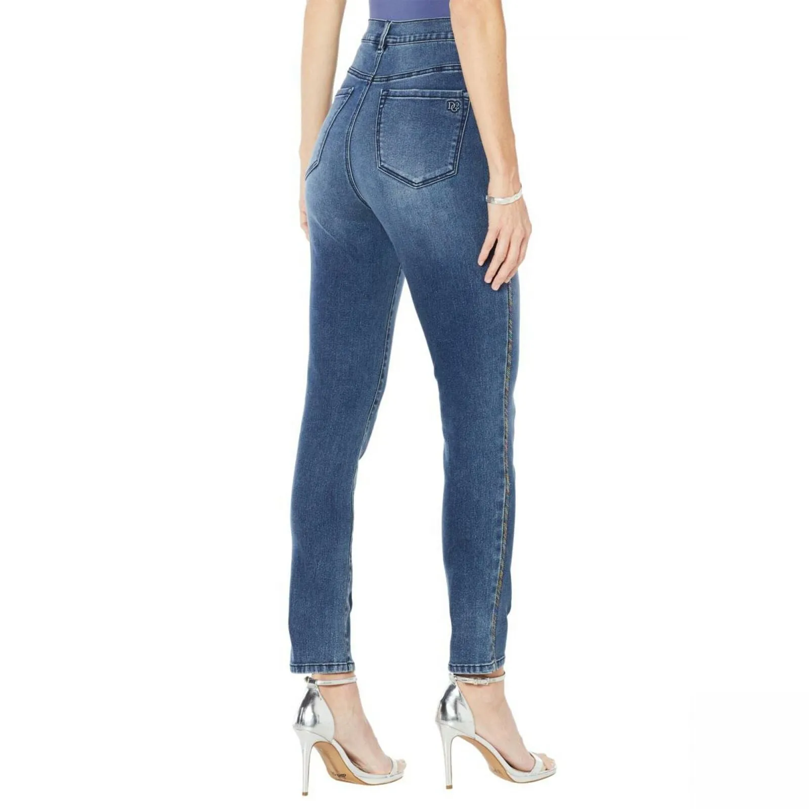 DG2 by Diane Gilman Virtual Stretch Beaded Side Stripe Jeans Midtone 8