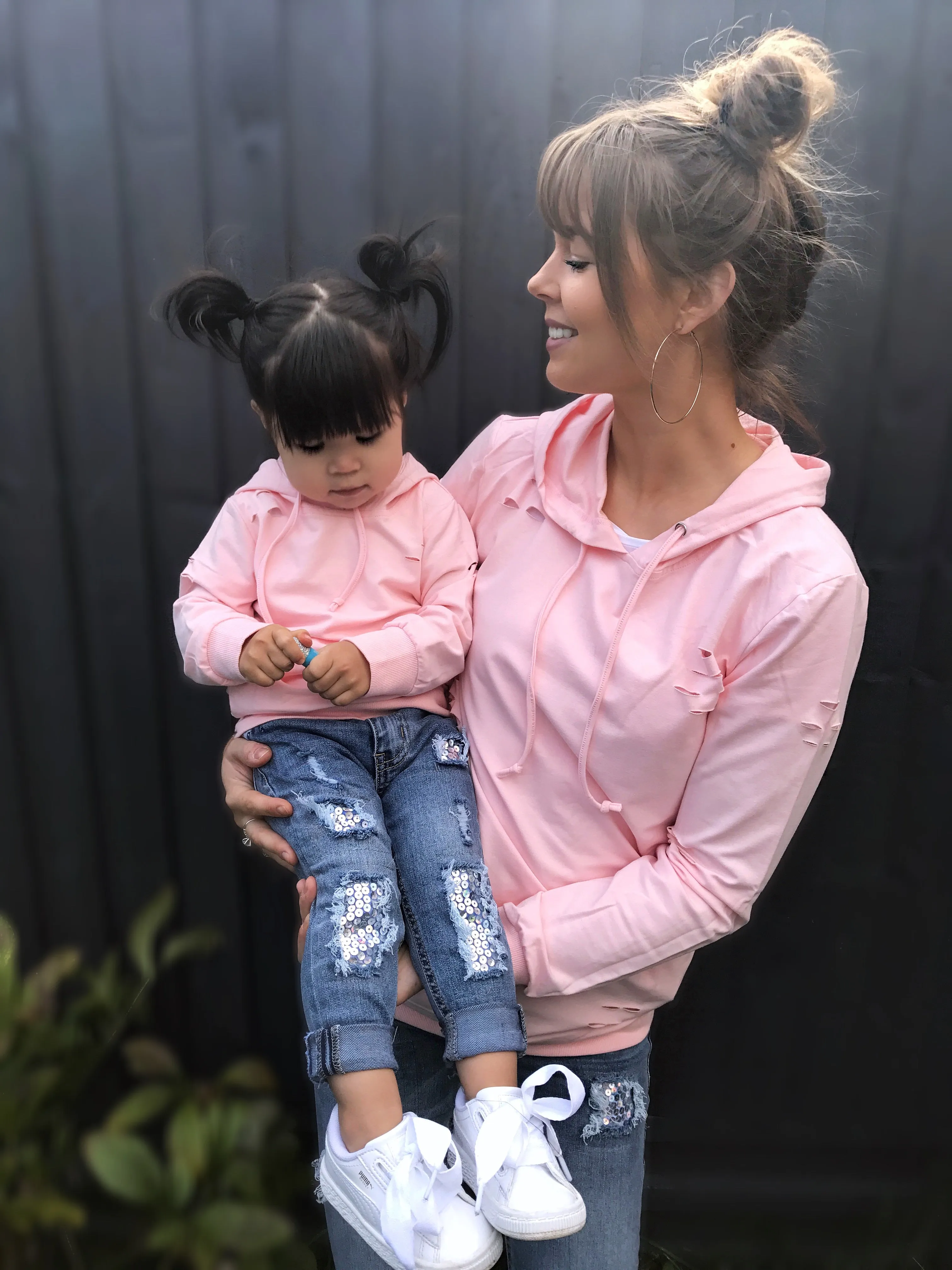 Distressed pink hoodie - ADULT