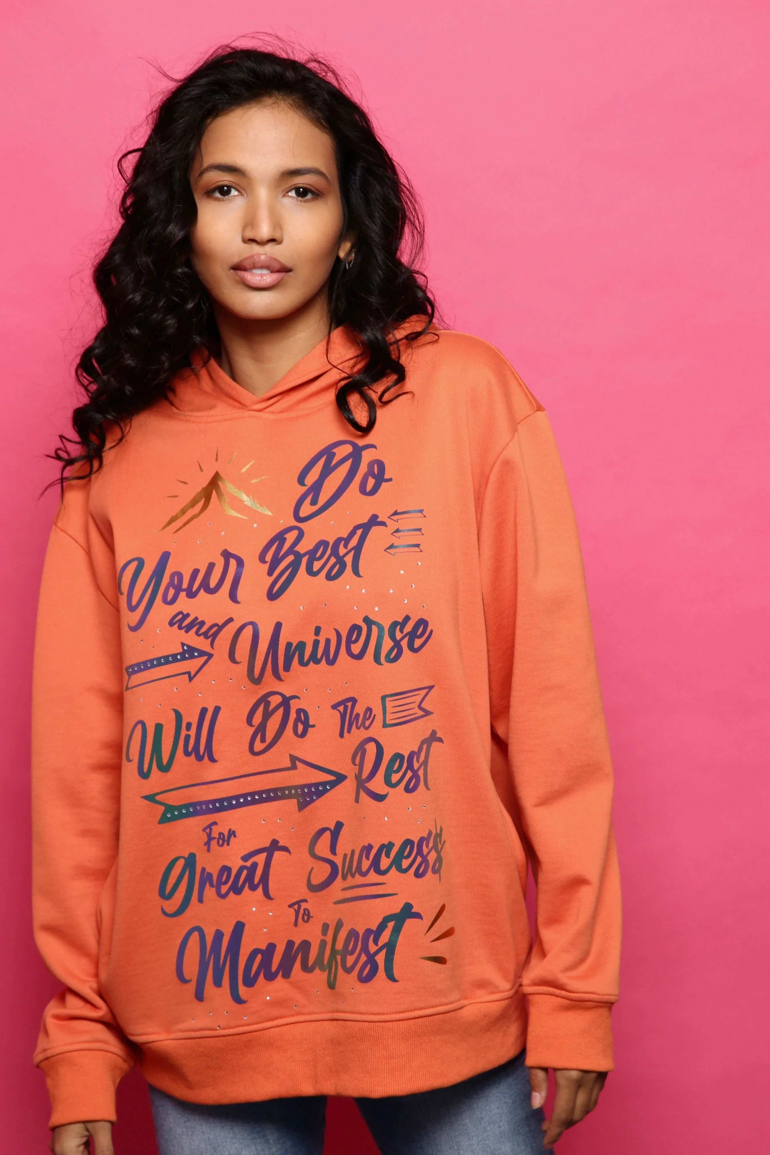 ‘Do Your Best’ Reflective & Rhinestone Affirmation Hoodie - Orange