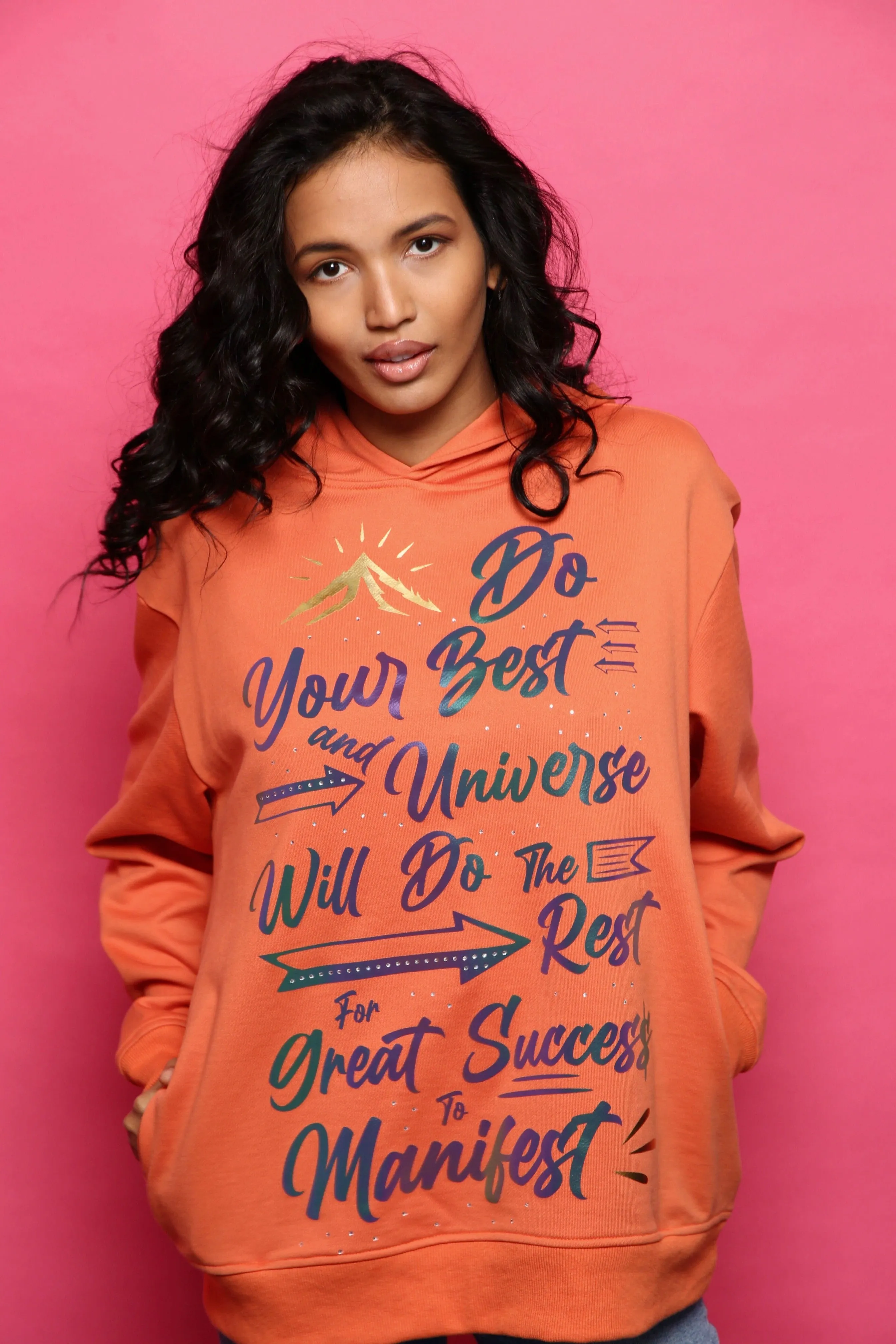 ‘Do Your Best’ Reflective & Rhinestone Affirmation Hoodie - Orange