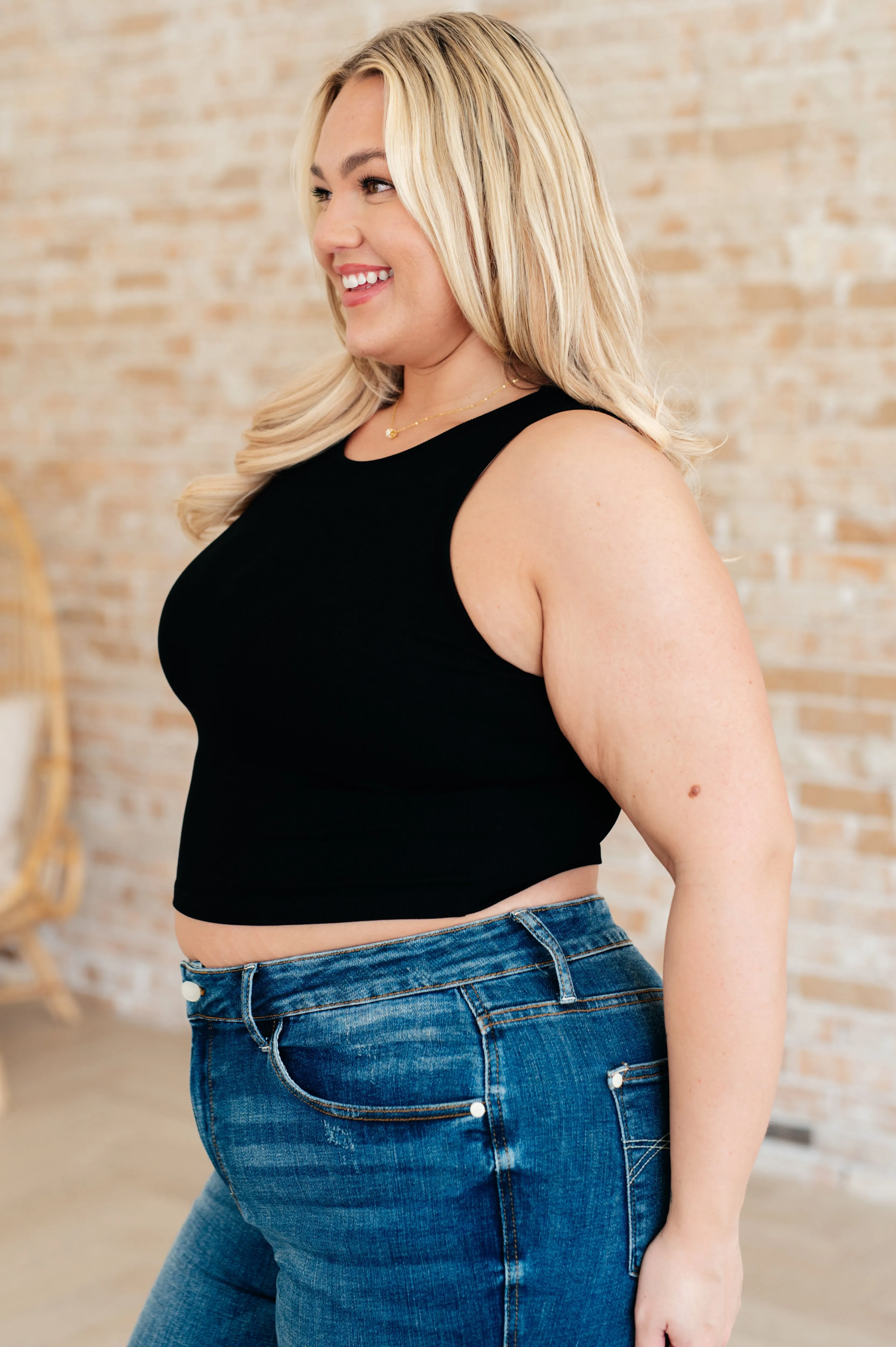 Dora Crop Rib Knit Tank Top in Black – Lightweight Sleeveless Summer Staple