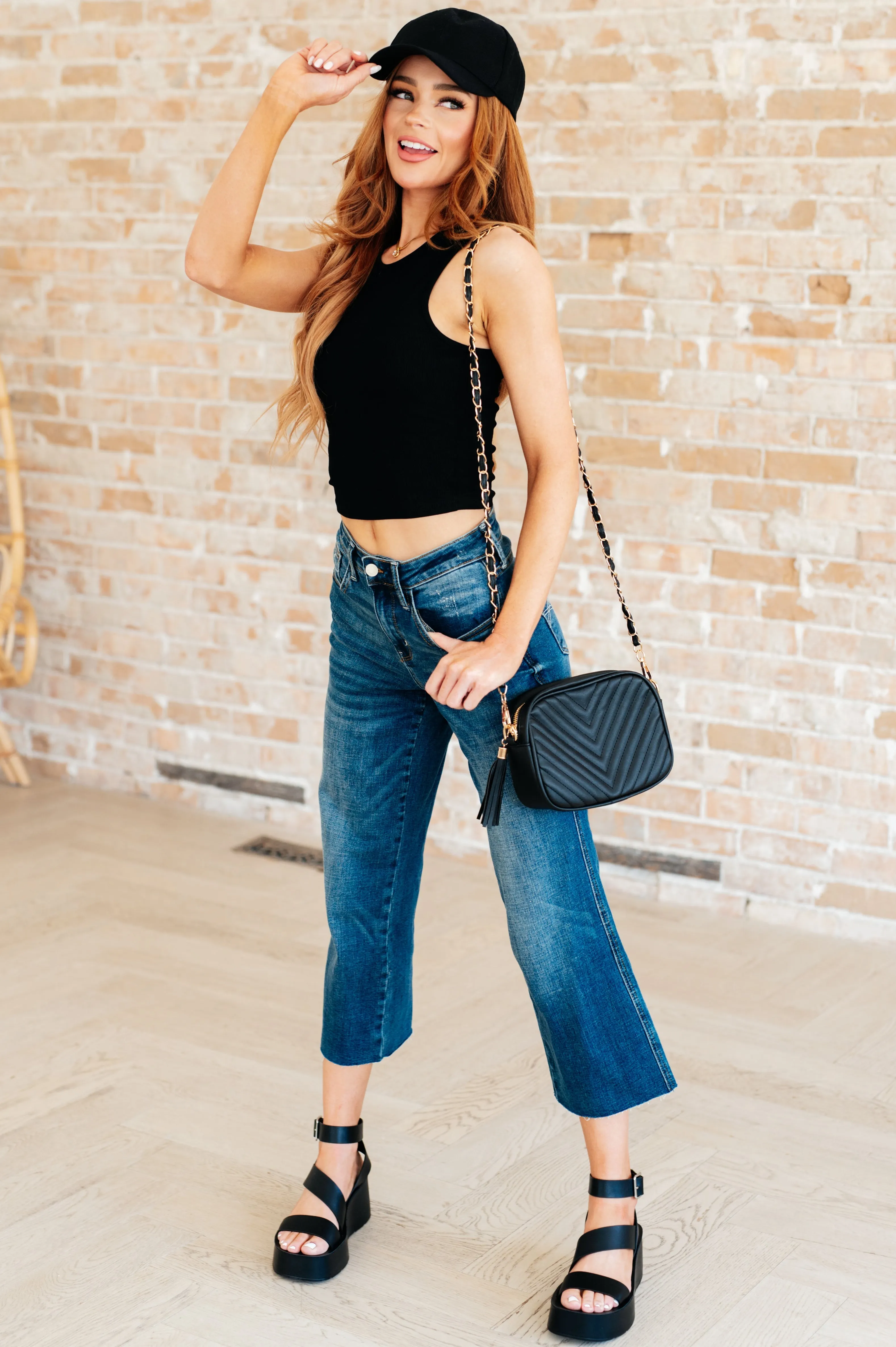 Dora Crop Rib Knit Tank Top in Black – Lightweight Sleeveless Summer Staple