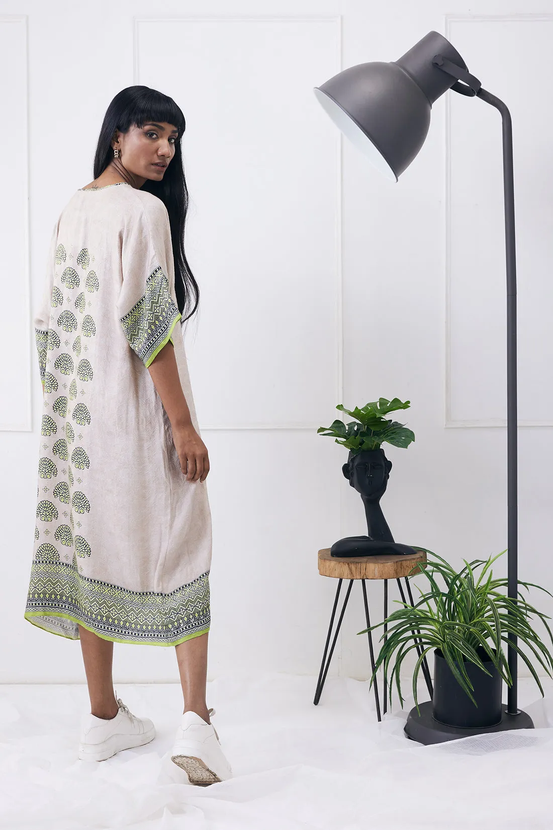 Ela Printed Ivory Kimono Dress