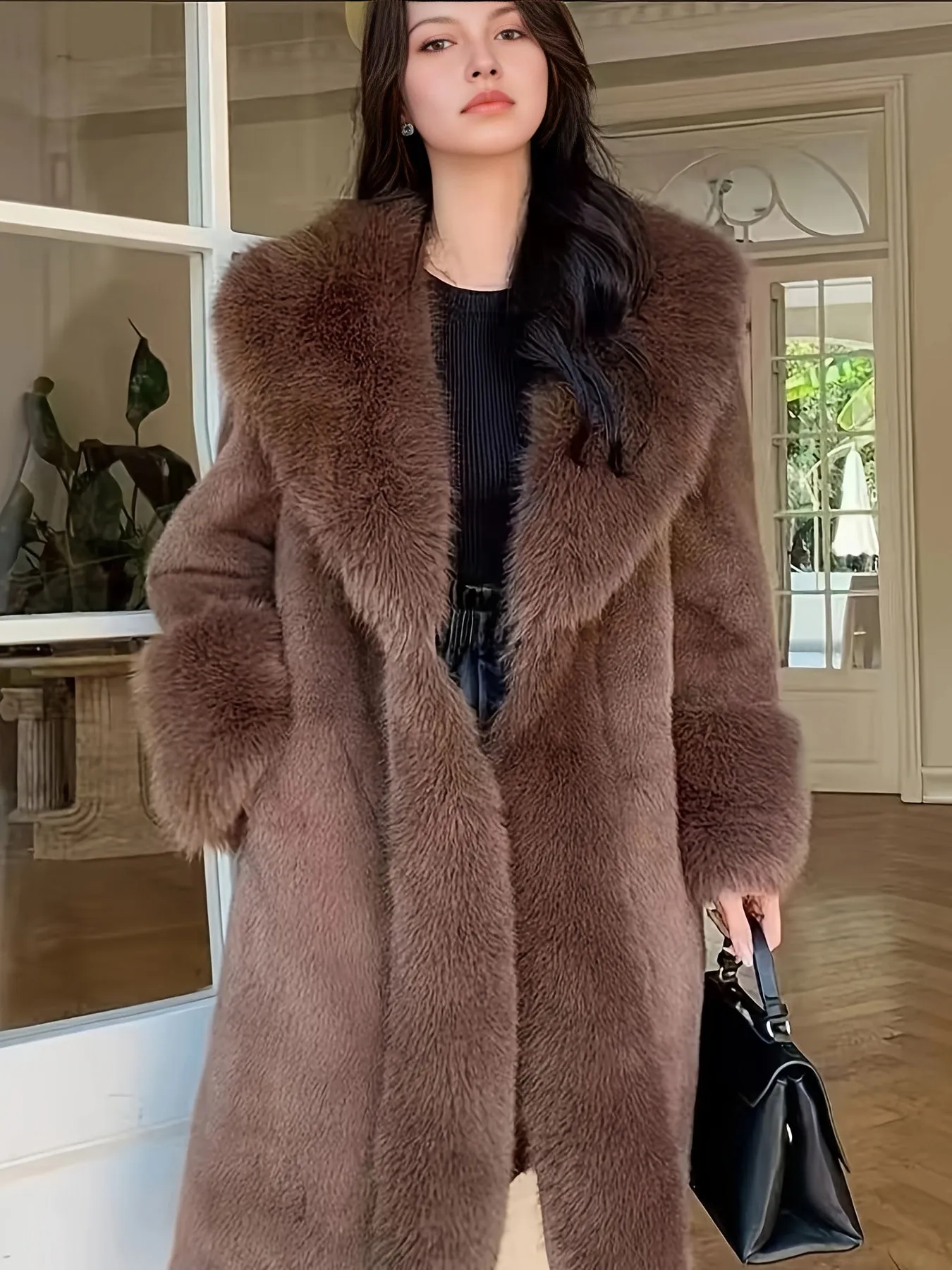 Elegant Womens Faux Fur Coat  Soft  Warm Outerwear