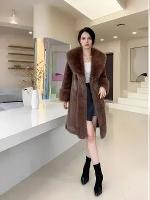 Elegant Womens Faux Fur Coat  Soft  Warm Outerwear