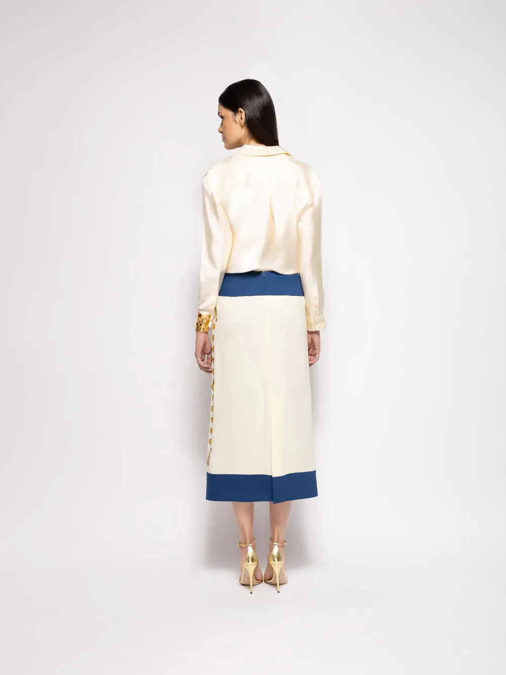 Elizabeth Vanilla Custard Embroidered Pencil Skirt