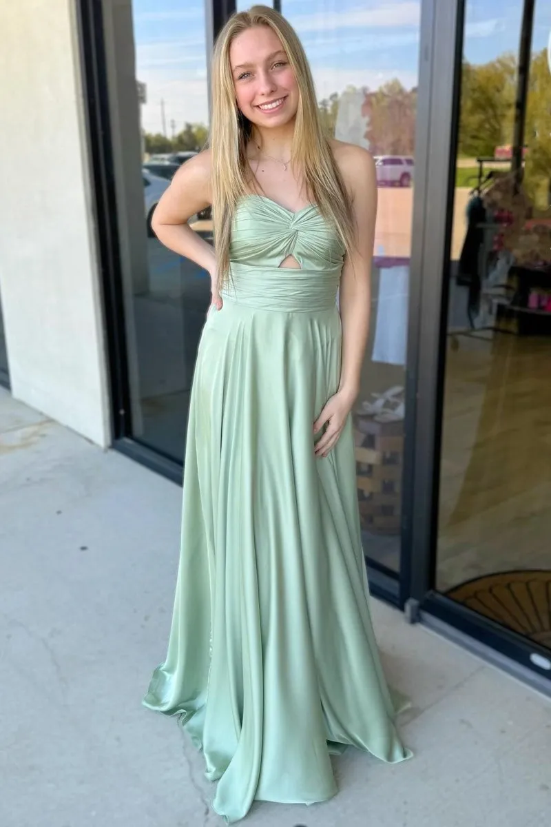 Enzley | Sage Strapless Twisted Knot Maxi Bridesmaid Dress