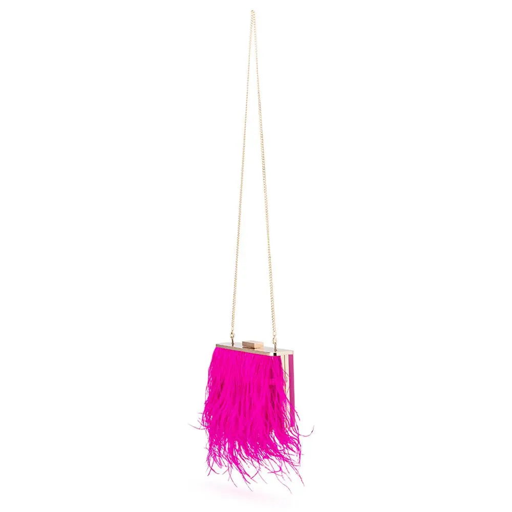 Estelle Feather Fringed Shoulder Bag in Fuchsia