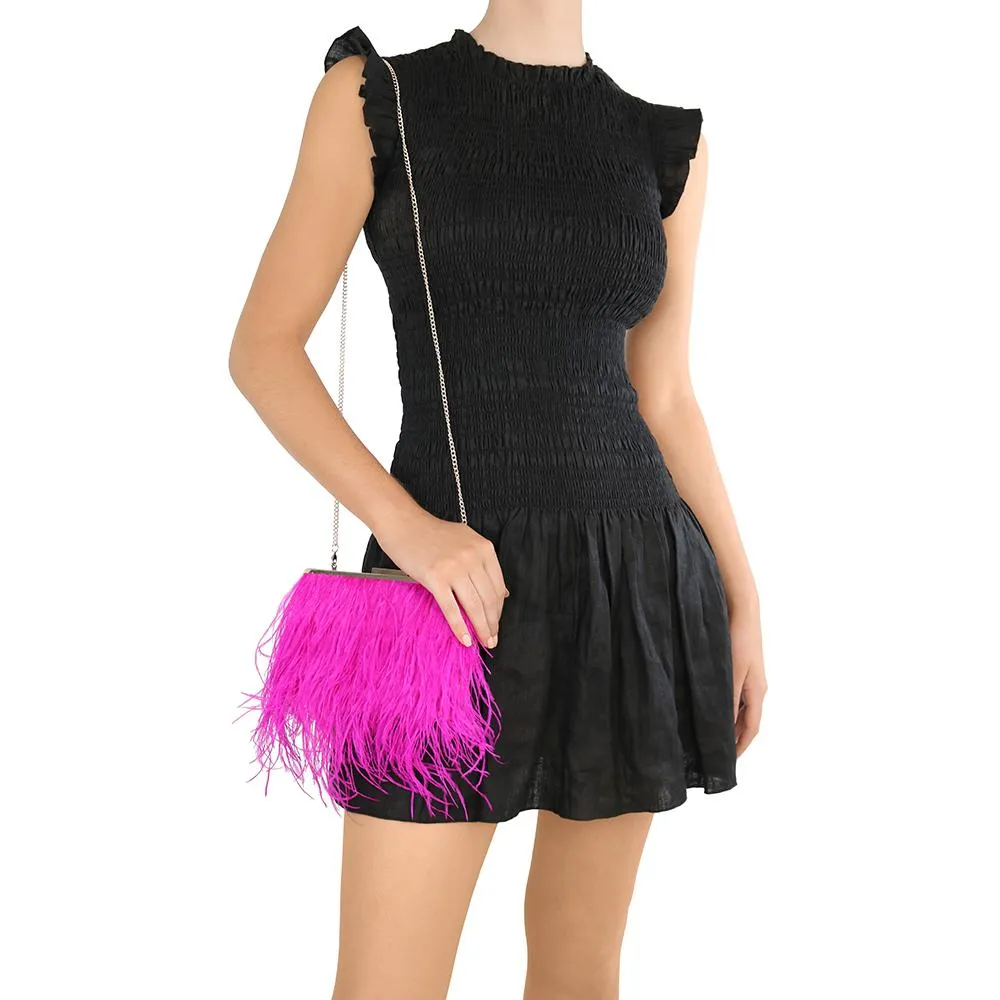 Estelle Feather Fringed Shoulder Bag in Fuchsia