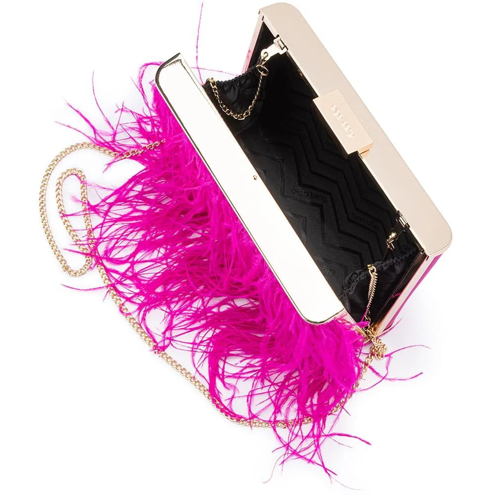 Estelle Feather Fringed Shoulder Bag in Fuchsia