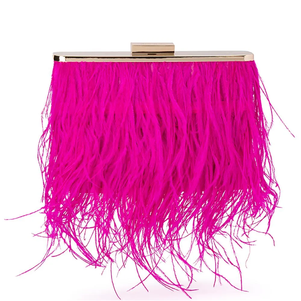 Estelle Feather Fringed Shoulder Bag in Fuchsia