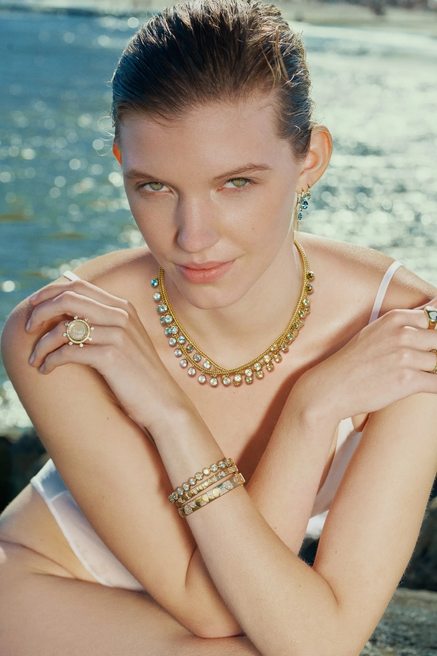 Feather Caspian Ring - Yellow Mother-of-Pearl and Diamond