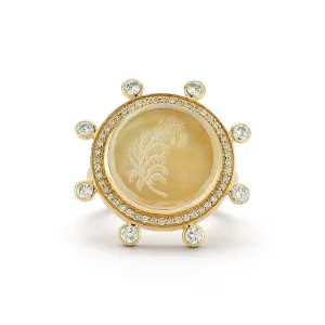 Feather Caspian Ring - Yellow Mother-of-Pearl and Diamond