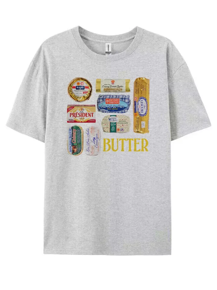 Female 90s Vintage Butter Pattern Cute Foodie T-Shirt