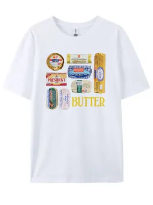 Female 90s Vintage Butter Pattern Cute Foodie T-Shirt