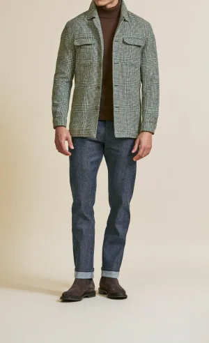 Ferla Jade Green & Beige Merino Wool, Alpaca & Linen Blend Glencheck with Cinnamon Windowpane