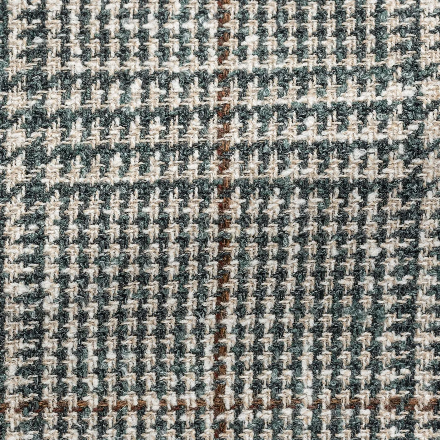 Ferla Jade Green & Beige Merino Wool, Alpaca & Linen Blend Glencheck with Cinnamon Windowpane