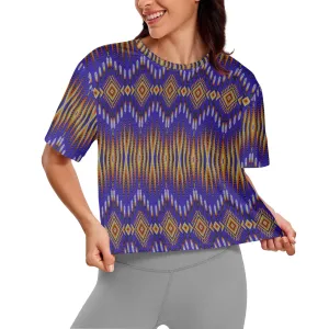 Fire Feather Blue Women's Cropped T-shirt
