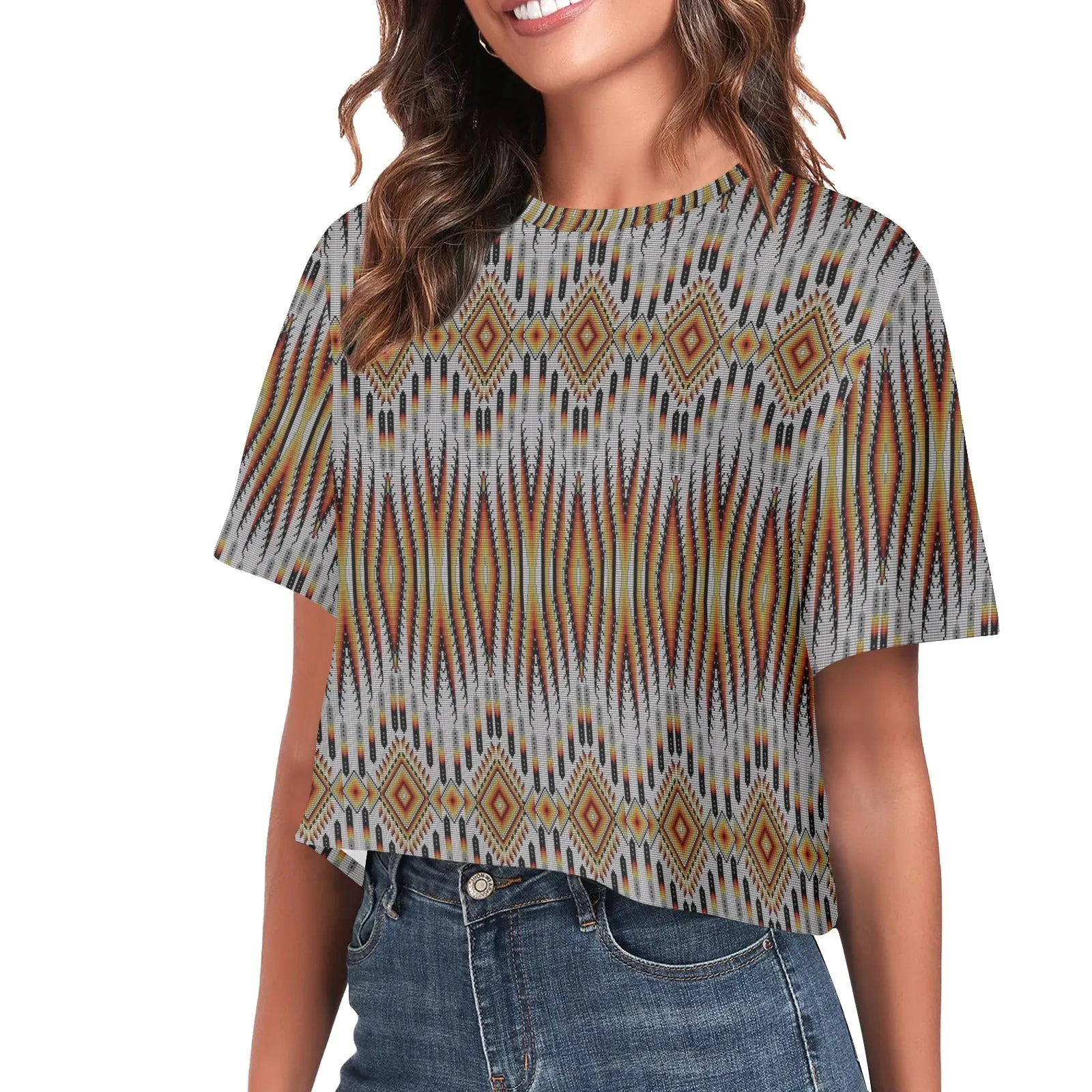 Fire Feather White Women's Cropped T-shirt