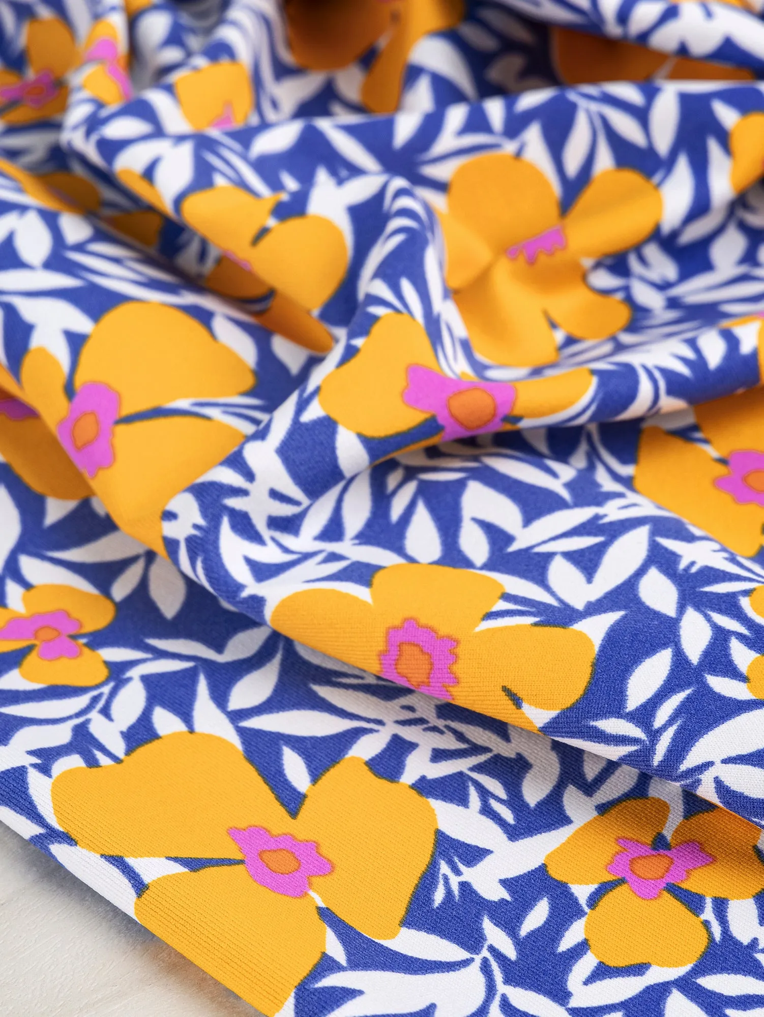 Floral Swim Performance Knit Deadstock - Blue   Mango   Pink