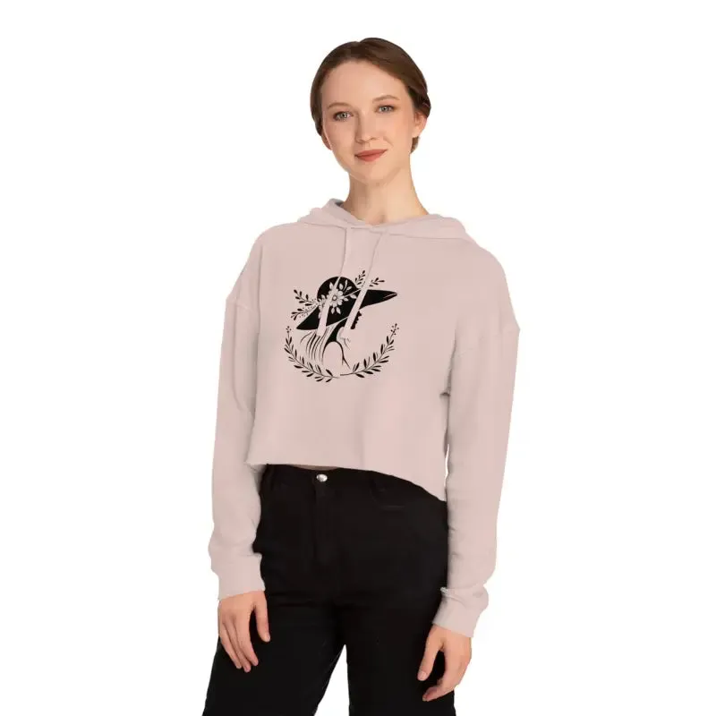 Flower Heart Cropped Hooded Sweatshirt Chic