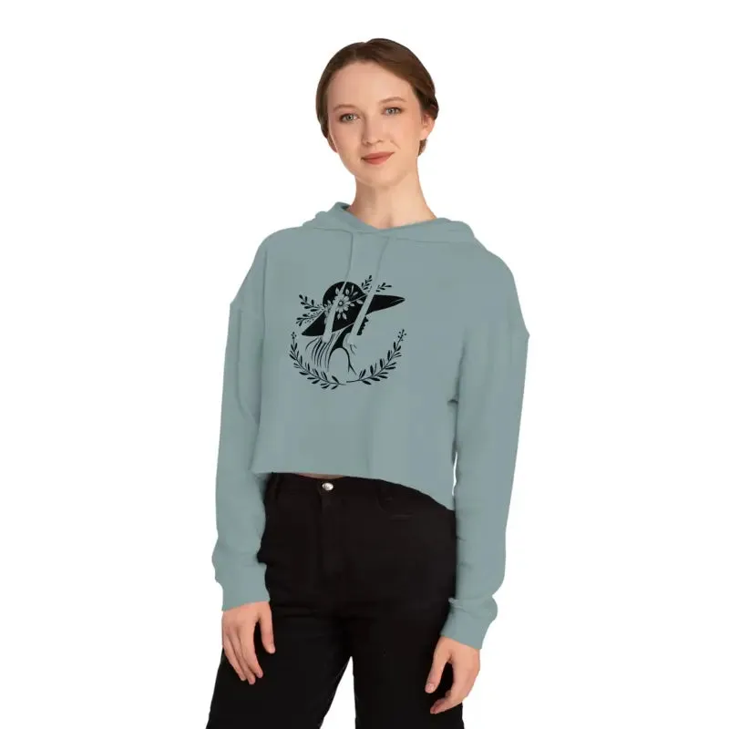 Flower Heart Cropped Hooded Sweatshirt Chic