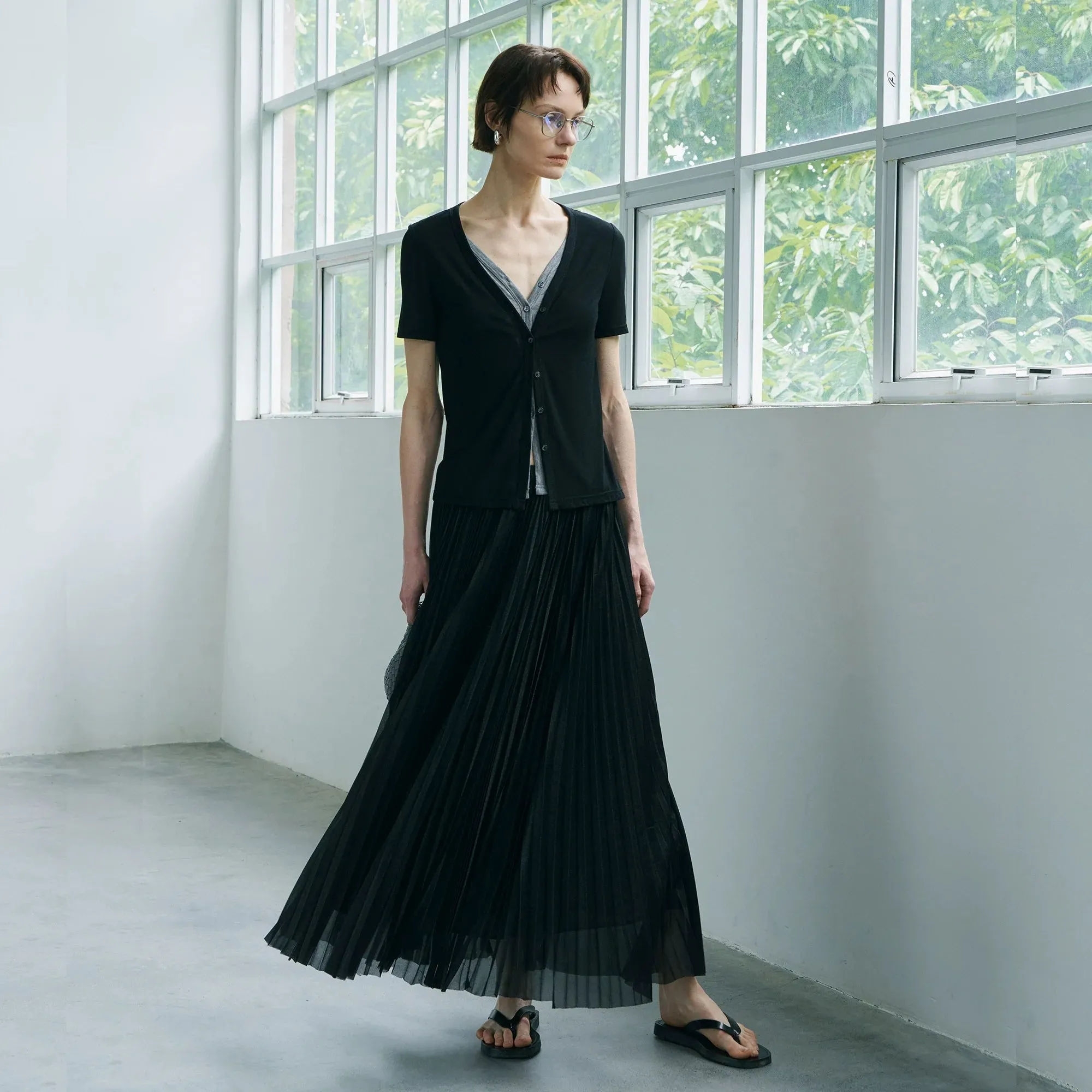 Flowing Pleated Maxi Skirt