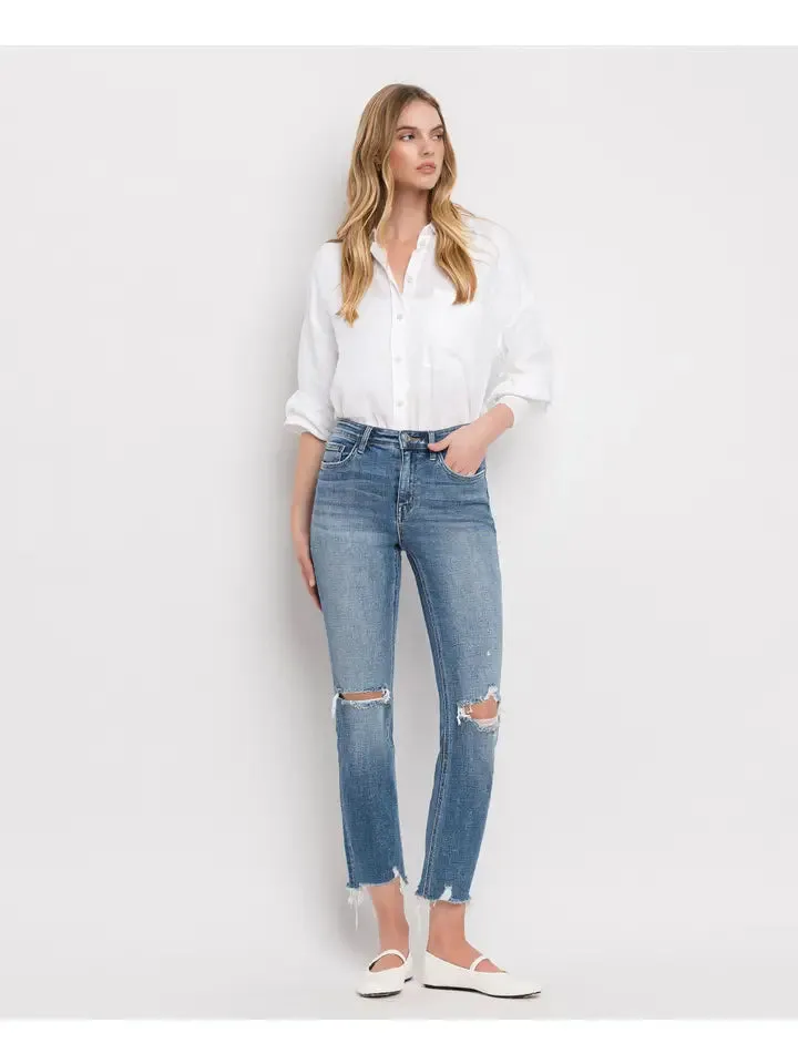 Flying Monkey High Rise Distressed Hem Slim Straight