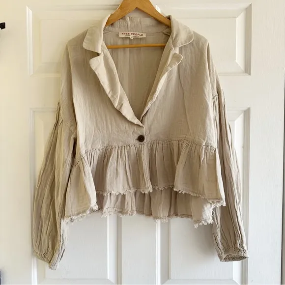 Free People Women’s Medium Lyra Beige Tiered Bed Jacket Boho Peasant