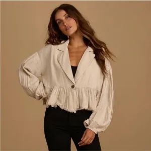 Free People Women’s Medium Lyra Beige Tiered Bed Jacket Boho Peasant