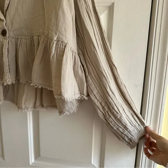 Free People Women’s Medium Lyra Beige Tiered Bed Jacket Boho Peasant