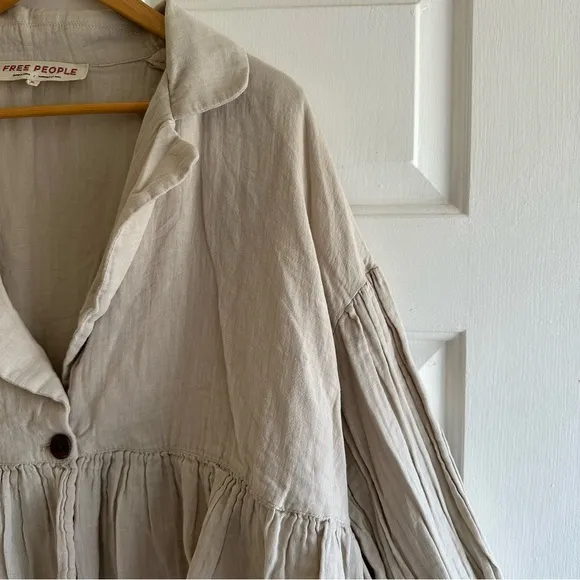 Free People Women’s Medium Lyra Beige Tiered Bed Jacket Boho Peasant