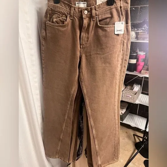 Free People We the Free Xena Slim Straight Jeans Dark Chocolate Mousse