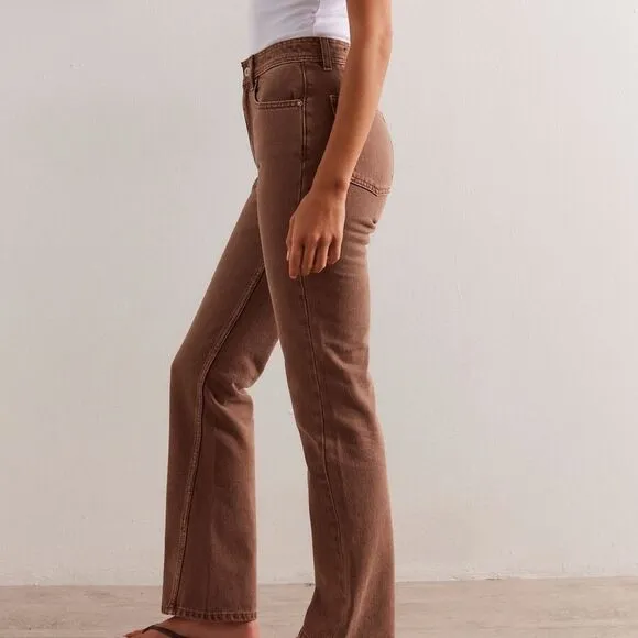 Free People We the Free Xena Slim Straight Jeans Dark Chocolate Mousse