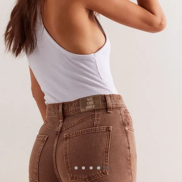 Free People We the Free Xena Slim Straight Jeans Dark Chocolate Mousse