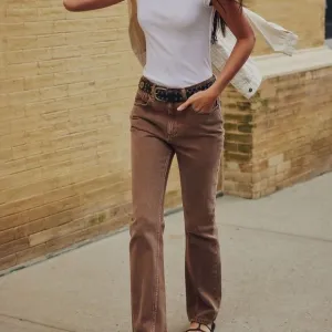Free People We the Free Xena Slim Straight Jeans Dark Chocolate Mousse