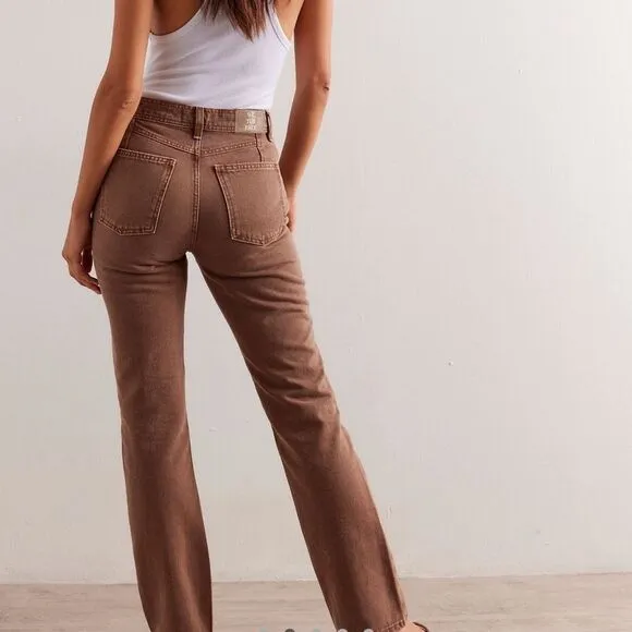 Free People We the Free Xena Slim Straight Jeans Dark Chocolate Mousse