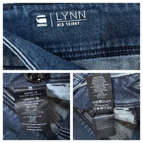 G-STAR RAW LYNN MID SKINNY SLIM STRAIGHT PREMIUM DENIM JEANS DEEP TONE Sz26/30