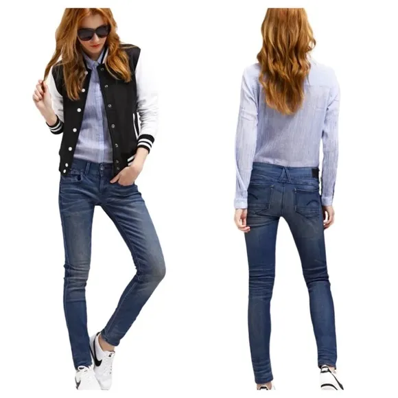 G-STAR RAW LYNN MID SKINNY SLIM STRAIGHT PREMIUM DENIM JEANS DEEP TONE Sz26/30