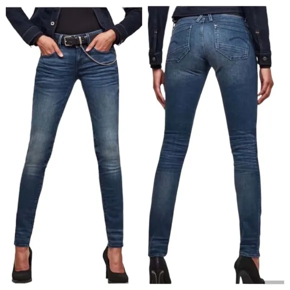 G-STAR RAW LYNN MID SKINNY SLIM STRAIGHT PREMIUM DENIM JEANS DEEP TONE Sz26/30