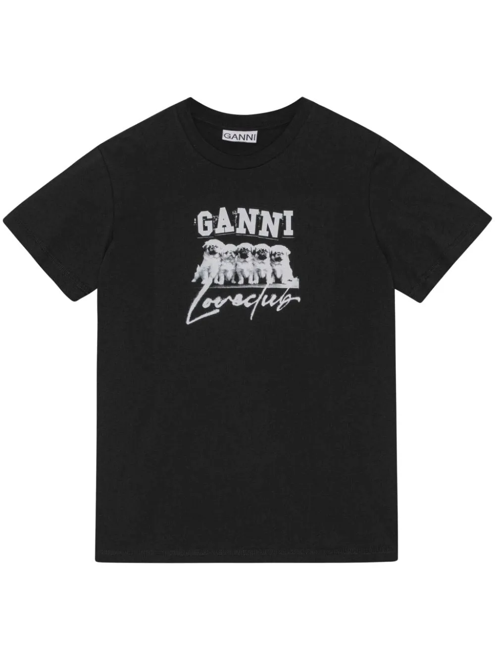 Ganni Thin Jersey Puppy Love Relaxed T-Shirt in Black