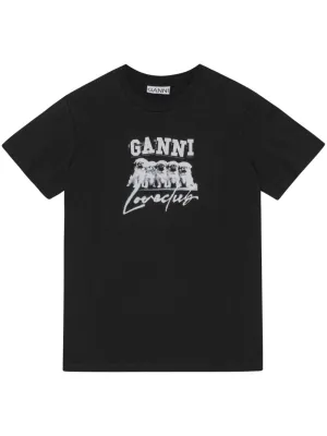 Ganni Thin Jersey Puppy Love Relaxed T-Shirt in Black