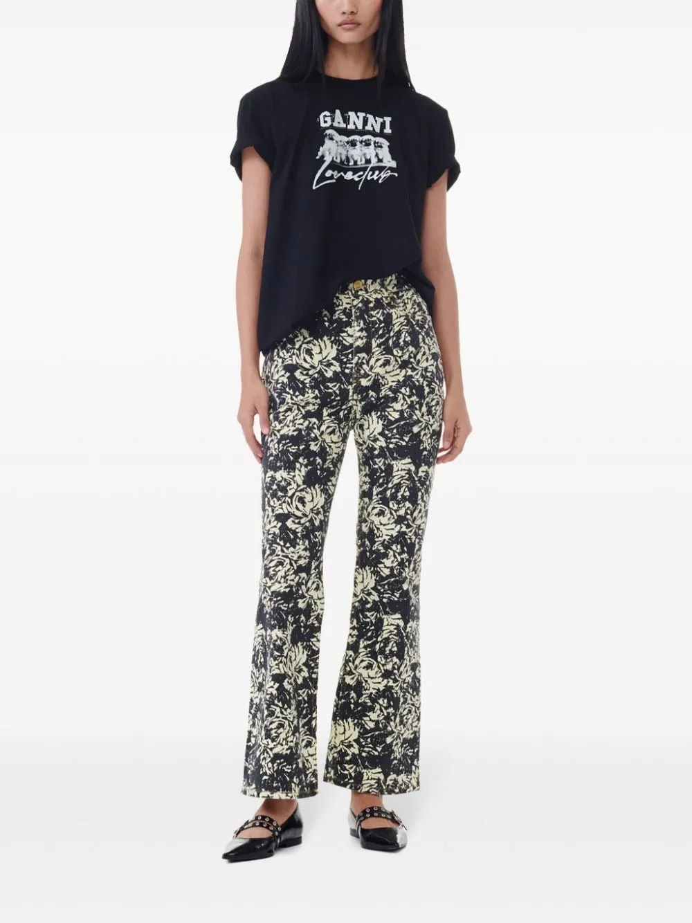 Ganni Thin Jersey Puppy Love Relaxed T-Shirt in Black