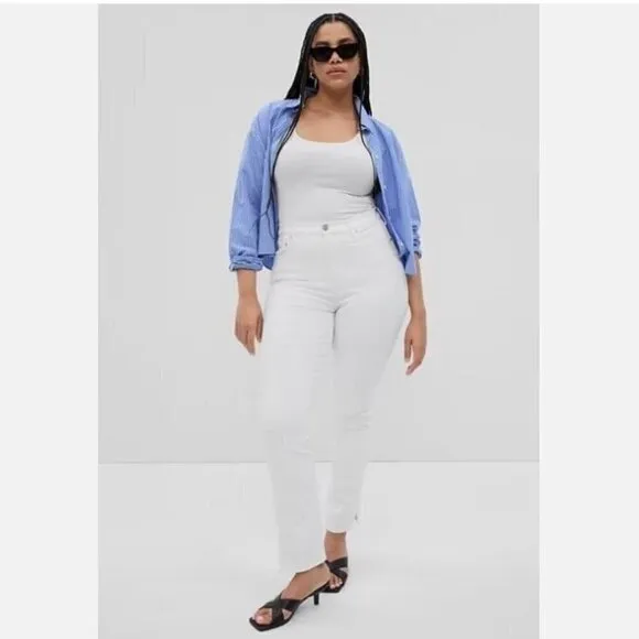 GAP 90's High Rise Y2K SPLIT HEM Vintage Slim Size 16/33 White Jeans MSRP $80