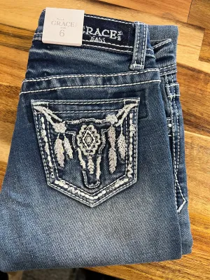 Girl's Grace in LA Bootcut- steer head & feathers