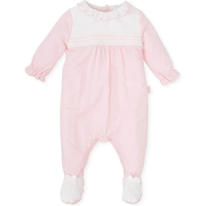 Girls Pink Babygrow with Smocking