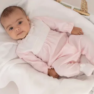 Girls Pink Babygrow with Smocking